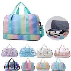 Imagem de Bolsa esportiva de ginástica com compartimento para sapatos e bolso molhado, bolsa de viagem à prova d'água, bolsa de viagem, bolsa de dança de ginástica para meninas, bolsa de fim de semana para