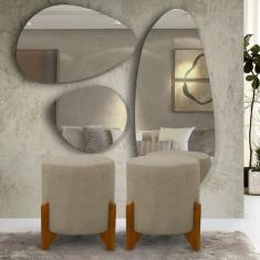 Imagem de Kit 2 Puffs Banquetas Thor Pés de Madeira Maciça  linho - Gentil Estof