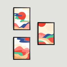 Imagem de Kit 3 Quadros Abstratos Montanhas Multicoloridas 45x34cm