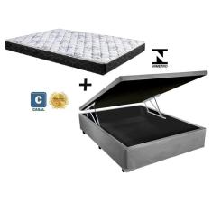 Imagem de Cama Baú Casal Cinza + Colchão Espuma D28 138x188x22
