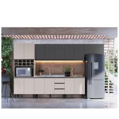 Imagem de Cozinha Modulada 7 Peças Tampo Aéreo 3 Portas Basculante Balcão Paneleiro Araucária Quiditá Fumê/Grafite