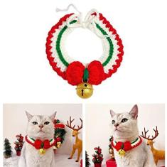 Imagem de Coleira de Natal para animais de estimação, material ajustável M para animais de estimação, tecido à mão com sino para cães (M)