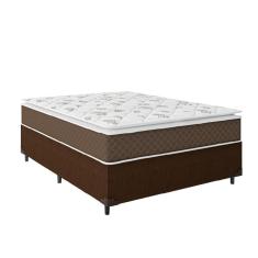 Imagem de Cama Box Casal Colchão Molas Ensacadas Pillow Top Martino 138x188x63cm Marrom/Branco Umaflex - Suporta até 120kg por Pessoa