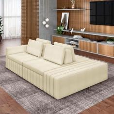 Imagem de Sofá Ilha com Encosto e Almofadas Móveis Olimpo 245cm Modulado Bouclê Off White G45 - Gran Belo