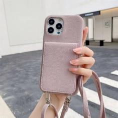 Imagem de Capa de telefone carteira crossbody para iPhone 15 14 13 12 11 Pro Max Mini X XR XS Max 7 8 Plus Suporte para cartão com cordão Bolsa de couro, roxo claro, para iPhone 14 Pro