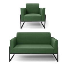 Imagem de Sofá Namoradeira Com Poltrona Base Industrial Alta Preto Marisa Suede Verde D03 - D\`rossi