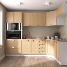 Imagem de Cozinha Modulada 7 Peças com Tampo 1 Torre 3 Aéreos 3 Balcões Arizona Cabecasa Madeiramadeira Figueira