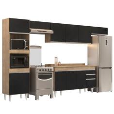 Imagem de Armário de Cozinha Modulada 5 Peças CP14 Balcão com Tampo Castanho/Preto - Lumil