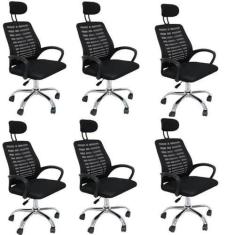 Imagem de Kit 6 Cadeiras Office Presidente com Encosto e Rodízios Cádis Preto