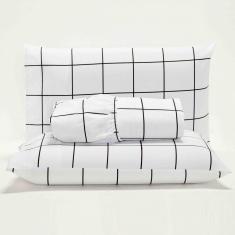Imagem de Jogo Cama Lençol Square King Quadriculado 3 Peças Branco