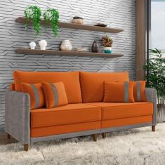 Imagem de Sofá Living Montecarlo 2 Lugares Bipartido 192cm Pés em Madeira Veludo/PU Terracota/Cinza G33 - Gran Belo
