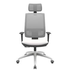 Imagem de Cadeira Office Brizza Tela Cinza Com Encosto Assento Vinil Branco Rela