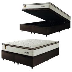 Imagem de Cama Box Baú Casal Queen Colchão Molas Ensacadas Com Pillow Malttês 158x198x69cm Suede Cáqui Hellen