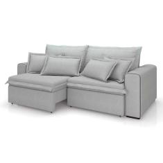 Imagem de sofá 3 lugares retrátil e reclinável cannes linho bouclé cinza 240 cm