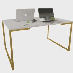 Imagem de Mesa Escrivaninha Adele 90cm Tampo Branco Base Gold - Montanaris Decor