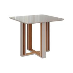 Imagem de Mesa De Sala Jantar Flora + Tampo Madeirado 94x94cm Off White/nature Cimol