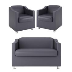 Imagem de Kit Sofá Namoradeira Reforçada + 02 Poltronas Cinza