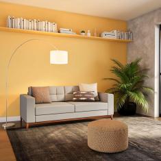 Imagem de Sofá 3 Lugares Alive Pés E Base Em Madeira Linho Cotton Cinza 180 Cm