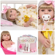 Imagem de Bebe Reborn Menina Loira Linda Enxoval 20 Itens Completa - Cegonha Reb