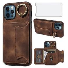 Imagem de Asuwish Capa de celular para iPhone 12 6.1 com protetor de tela de vidro temperado e suporte de anel, compartimento para cartão de crédito, bolsa de celular de couro, vários iPhone12 5G i 12s mulheres