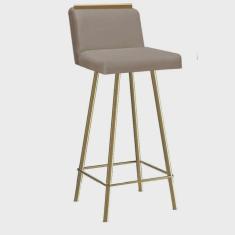 Imagem de Banqueta Com Encosto Menne Eiffel Bistrô Cozinha Aplique Ferro Dourado Suede Bege - Ahazzo Móveis