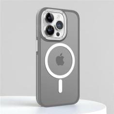 Imagem de Capa fosca antiderrapante à prova de choque, para iphone 15 14 13 12 11 pro max, capa translúcida magnética de carga sem fio, cinza, para iphone 13pro max