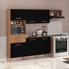 Imagem de Cozinha Completa Salinas Top 6 Portas 2 Gavetas Canelato Rustico/Preto