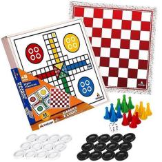 Imagem de Kit 2 em 1 Jogo Tabuleiro de Ludo e Damas em Madeira Brinquedo Didátic