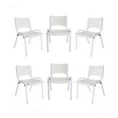 Imagem de Kit 6 Cadeiras Iso Para Escola Escritório Comércio Branca Base Branca