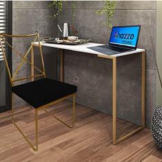 Imagem de Kit Escritório Clark Cadeira e Mesa Industrial Ferro Dourado Tampo MDF Branco Corino Preto - Ahz Móveis