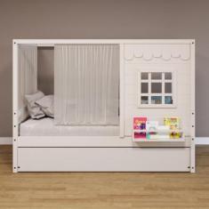 Imagem de Bicama Casinha Reta Com Cortina Madeira Maciça Branco Housin