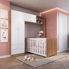 Imagem de Conjunto Aconchego Berço C/Colchão E Guarda Roupa - Branco/Nogal - Com