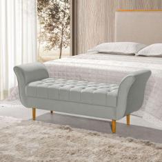 Imagem de Recamier Pés Palito Em Madeira Marajó 1,30M Capitonê Veludo Cinza Clar