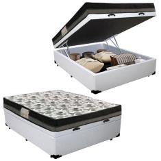 Imagem de Cama Baú Casal Sintético + Colchão Casal Ortobom Iso Dupla Face 60x138x188 branco