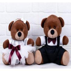 Imagem de CASAL DE URSO PAJEM PRETO DAMINHA BRANCA 18cm - PELUCIA MARROM.  - CKD