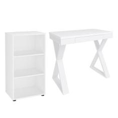 Imagem de Mesa Escrivaninha 90cm Veneti e Estante Livreiro 45x81cm Lean A06 Bran
