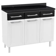 Imagem de Balcão de Cozinha Aço com Tampo Topázio 3 Portas 3 Gavetas Branco/Preto - Telasul