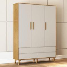 Imagem de Guarda Roupa Bebê 3 Portas 4 Gavetas Lorena Off White/Bétula - Carolin