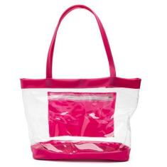 Imagem de Bolsa Feminina Praia Grande Sacola Transparente Rosa Helena Mod Clutch