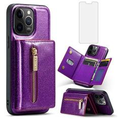 Imagem de Capa carteira para iPhone 12 Pro Max 6,7 com protetor de tela de vidro temperado e compartimento para cartão de crédito com glitter celular iPhone12promax 5G i 12s Plus iPhone12 12pro Promax mulheres