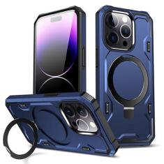 Imagem de LXURY Capa à prova de choque para iPhone 15 Pro Max/15 Pro/15 Plus/15, capa de telefone com suporte magnético compatível com lentes de carregamento sem fio, azul, 15 Plus
