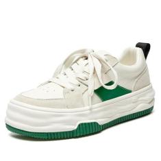 Imagem de BEAU TODAY Tênis feminino moderno com cadarço confortável, fofo, casual, de couro, Verde, 35