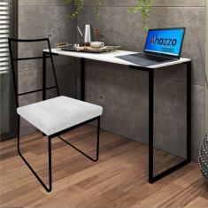 Imagem de Kit Escritório Stark Cadeira e Mesa Industrial Ferro Preto Tampo MDF Branco Corino Branco - Ahz Móveis