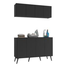 Imagem de Conjunto Lavanderia Retrô Multiuso Armário Aéreo e Balcão 4 Portas Multimóveis Mp5053 Preto