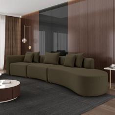 Imagem de Sofá Curvo Decorativo Kimiko 427Cm 5 Lugares Sala de Estar com Chaise Veludo Marrom G52 - Gran Belo