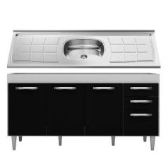 Imagem de Balcão Gabinete Áustria Com Pia Inox 160cm 4 Portas Branco/Preto - Lum