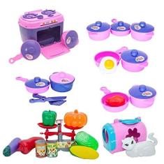 Imagem de Kit Casinha Completo Gatinho Forno Legume Panela Fogão 24pç