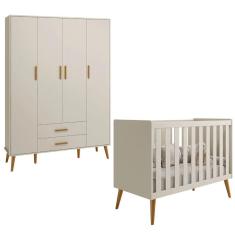 Imagem de Berço Americano 2 em 1 e Guarda Roupa Isis Retrô 4 Portas 2 Gavetas Areia Fosco -Reller