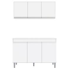 Imagem de Armário E Balcão Gabinete De Pia Com Tampo 120cm 3 Portas Manu Branco - Ajl Móveis