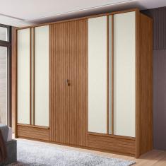 Imagem de Guarda Roupa Casal 252cm 6 Portas 5 Gavetas Democrata Santos Andirá - Jatoba/Areia